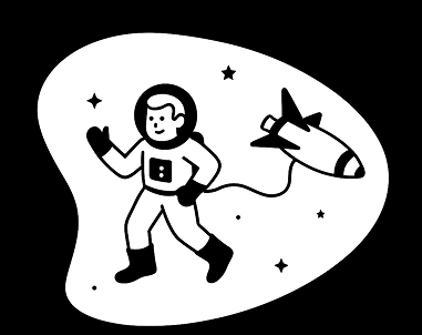 宇宙船に縄でつながっている宇宙飛行士